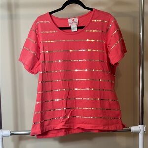 Quacker Factory Coral Sequin Striped Tee